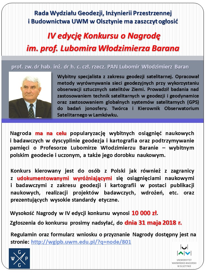 IV edycja Konkursu o Nagrodę im. prof. Lubomira Włodzimierza Barana