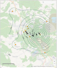 Mapka z warstwicami przyspieszeń dla wybranego wstrząsu
